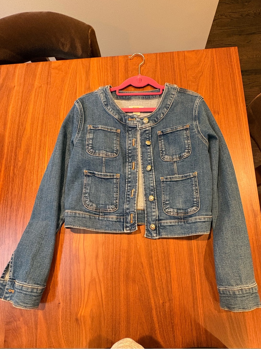 Anthropologie Girls Blue Denim Cropped Jacket with Patch Pockets